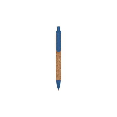 Cork & Wheat Straw Gel Pen with natural cork barrel and yellow wheat straw clip, click button and tip, upright on white