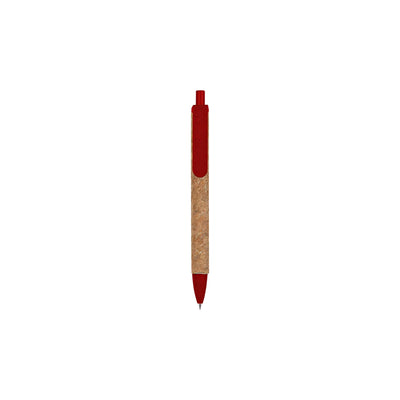 Cork & Wheat Straw Gel Pen with natural cork barrel and yellow wheat straw clip, click button and tip, upright on white