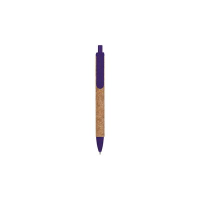 Cork & Wheat Straw Gel Pen with natural cork barrel and yellow wheat straw clip, click button and tip, upright on white