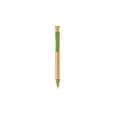 Eco-Friendly Bamboo & Wheat Straw Gel Pen with natural bamboo barrel and button, beige wheat straw clip and tip