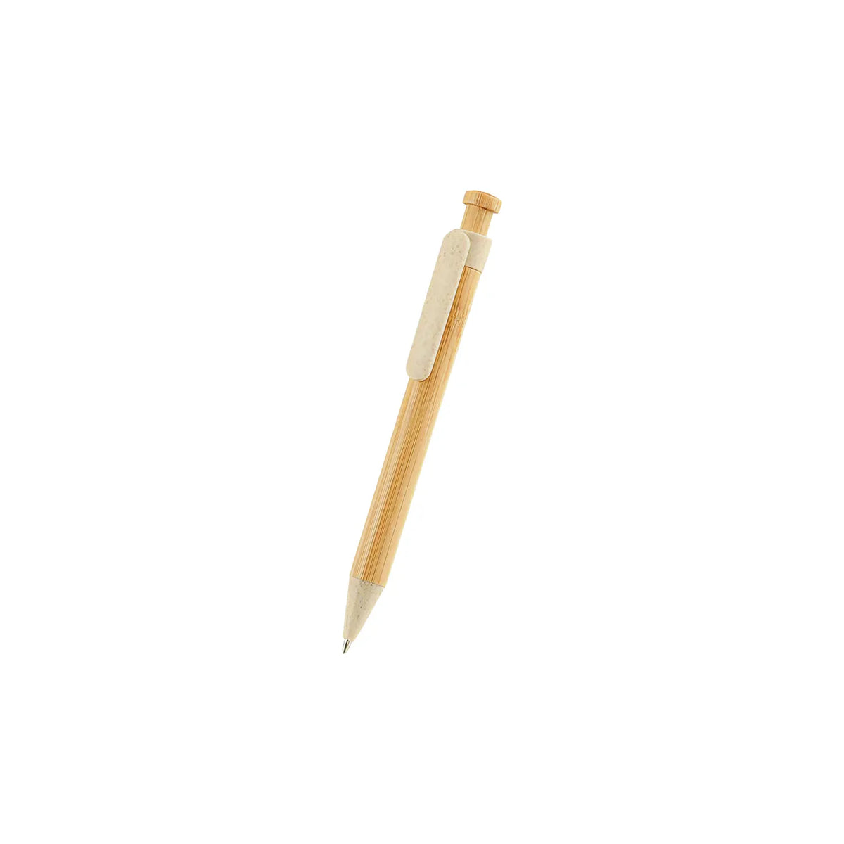 Eco-Friendly Bamboo & Wheat Straw Gel Pen with natural bamboo barrel and button, beige wheat straw clip and tip
