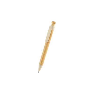 Eco-Friendly Bamboo & Wheat Straw Gel Pen with natural bamboo barrel and button, beige wheat straw clip and tip