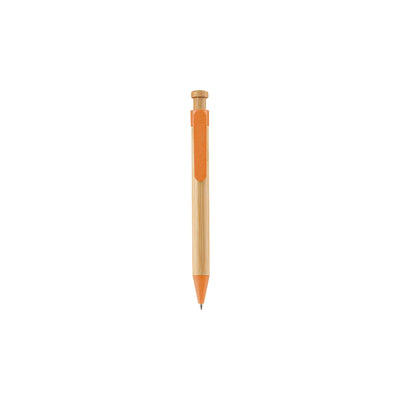 Eco-Friendly Bamboo & Wheat Straw Gel Pen with natural bamboo barrel and button, beige wheat straw clip and tip