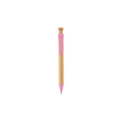 Eco-Friendly Bamboo & Wheat Straw Gel Pen with natural bamboo barrel and button, beige wheat straw clip and tip