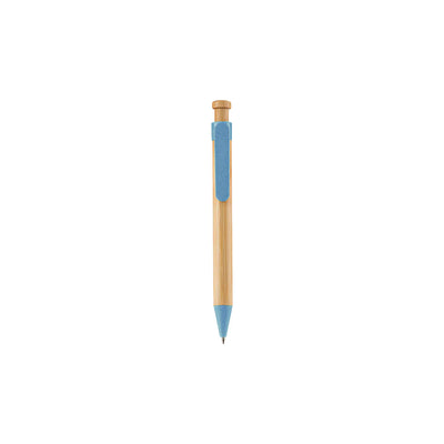 Eco-Friendly Bamboo & Wheat Straw Gel Pen with natural bamboo barrel and button, beige wheat straw clip and tip