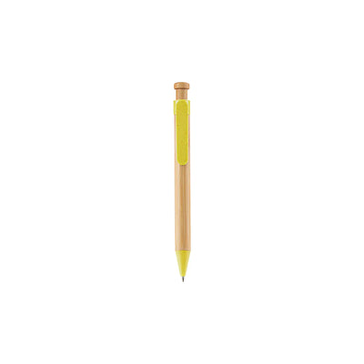 Eco-Friendly Bamboo & Wheat Straw Gel Pen with natural bamboo barrel and button, beige wheat straw clip and tip