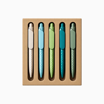 Eco-Friendly Wheat Straw Gel Pen Set with five textured click pens in a kraft corrugated tray