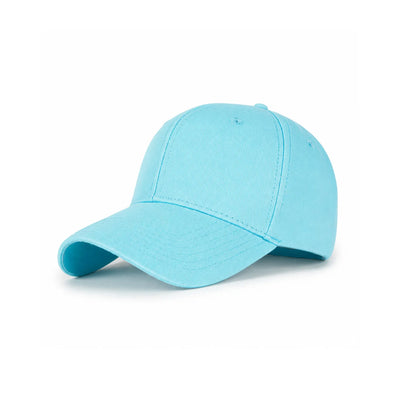 A mint blue embroidered cotton cap with a curved brim, shown from a three-quarters angle on a clean white background.