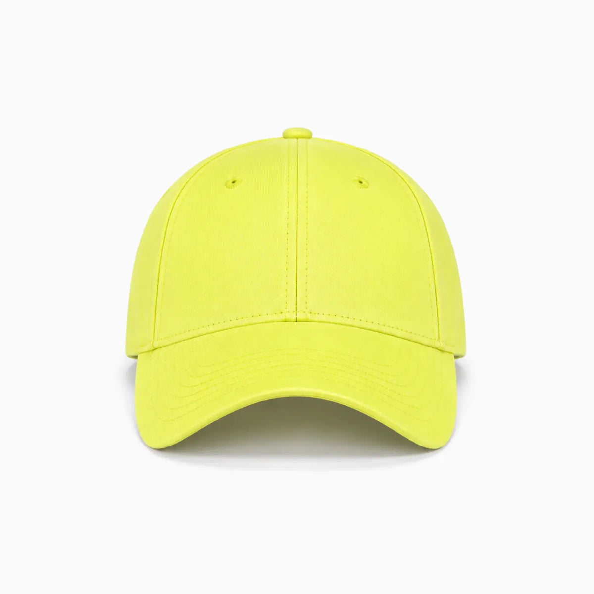 A bright pear green cotton cap shown from a front view angle on a plain background.