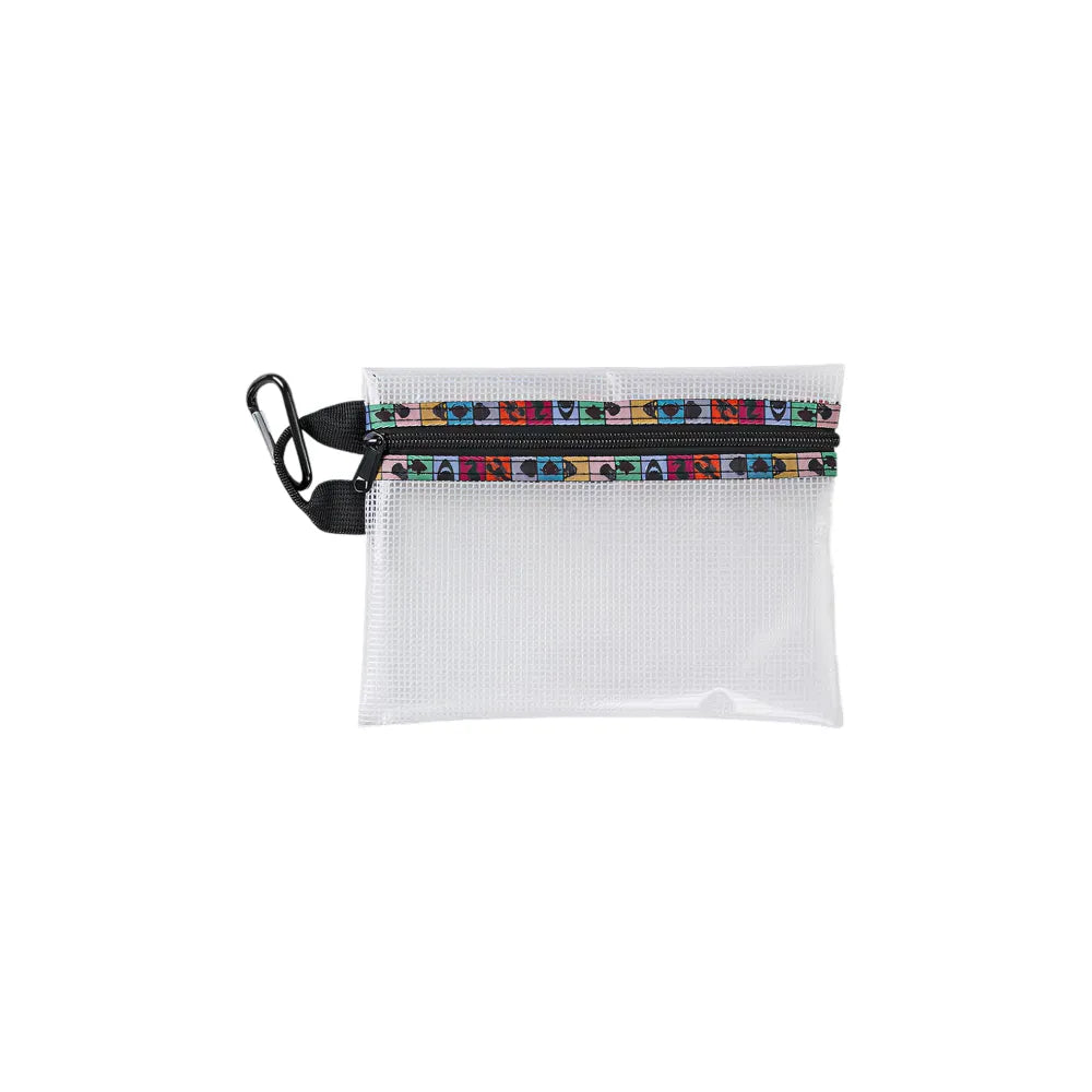 Custom branded EVA mesh zipper pouch in clear with colourful zipper tape, bulk corporate merch Australia by Wumble Merch
