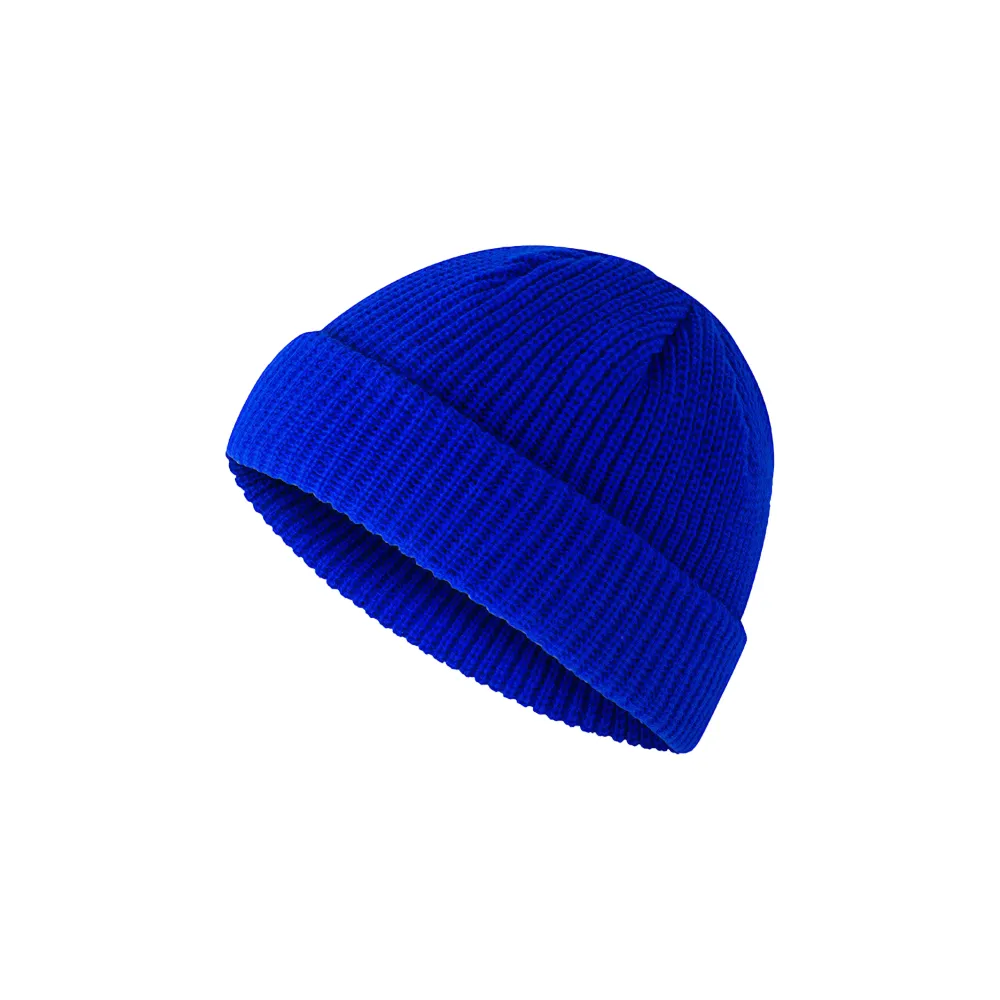 Custom fisherman knit beanie in blue – bulk branded winter merch by Wumble