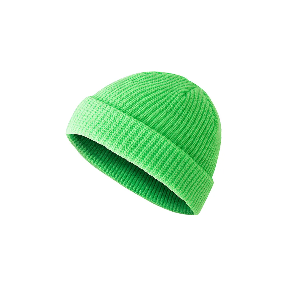 Custom fisherman knit beanie in bright green – bulk branded winter merch by Wumble