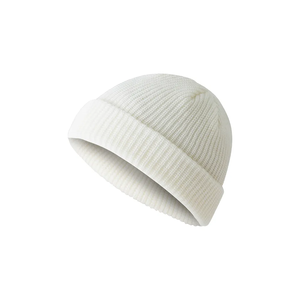 Custom fisherman knit beanie in white – bulk branded winter merch by Wumble