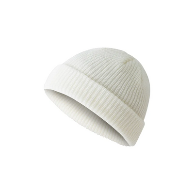 Custom fisherman knit beanie in white – bulk branded winter merch by Wumble