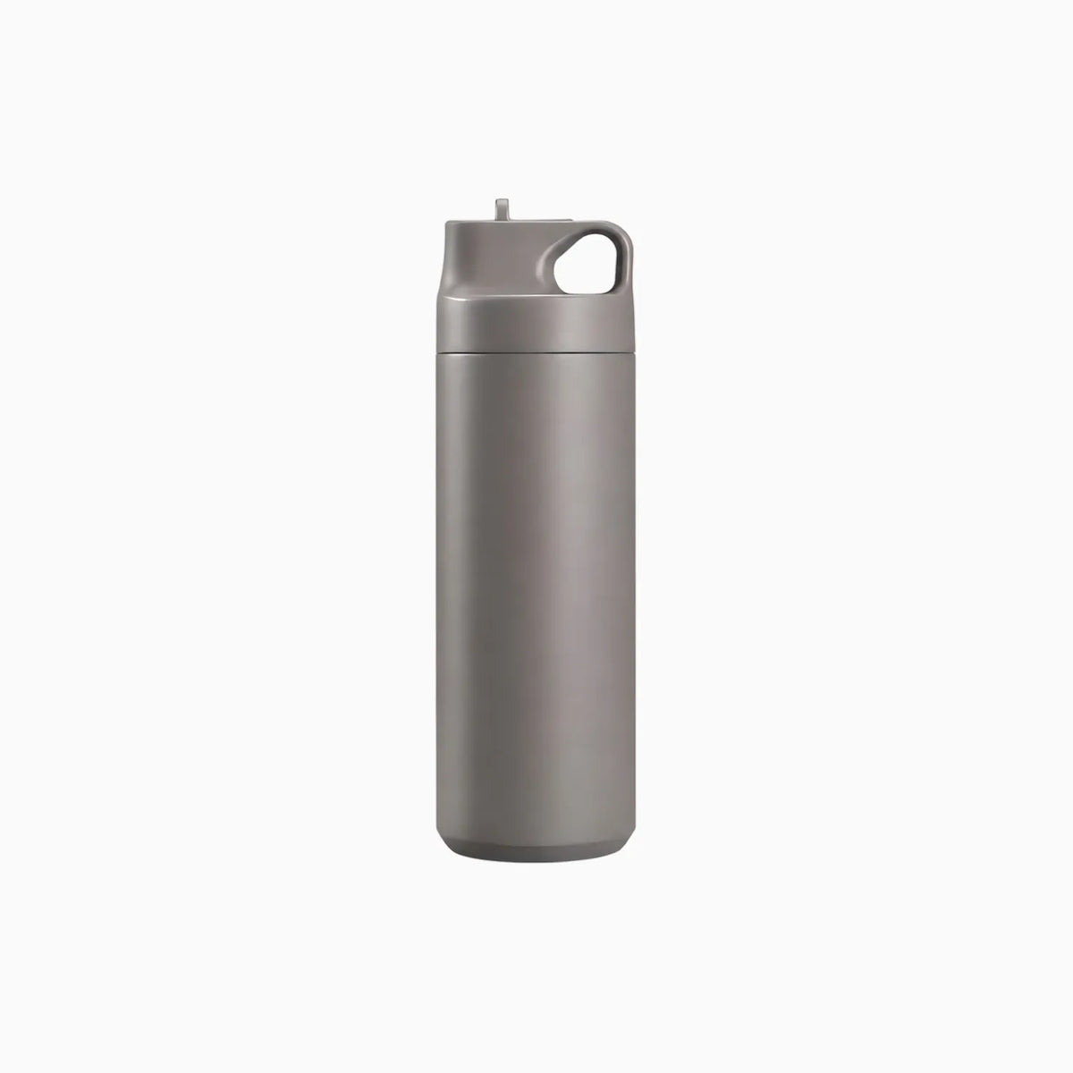burgundy drink bottle with a squared lid, upright spout and a moulded finger loop.
