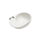 Off-white speckled 60ml hat-shaped recycled coffee grounds tasting cup on a white background, three-quarter view showing the hat-brim handle and lanyard ring, no branding applied