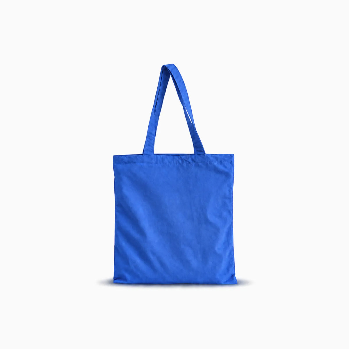 A plain blue  lightweight crinkle nylon tote bag with two shoulder straps, shown against a clean white background.