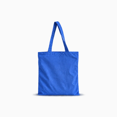 A plain blue  lightweight crinkle nylon tote bag with two shoulder straps, shown against a clean white background.