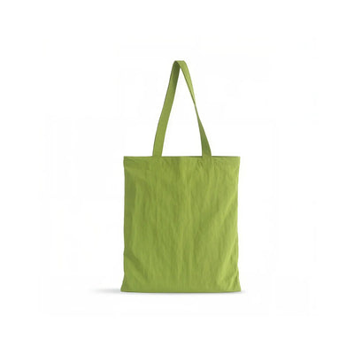 An olive green lightweight crinkle nylon tote bag with two matching shoulder straps, shown against a plain white background.