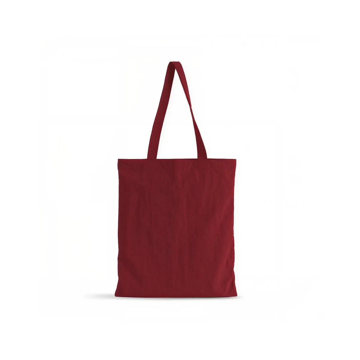 A plain rust red lightweight crinkle nylon tote bag with two shoulder straps, shown against a solid white background.