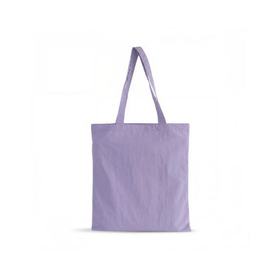 A plain taro purple lightweight crinkle nylon tote bag with two shoulder straps, shown against a solid white background.