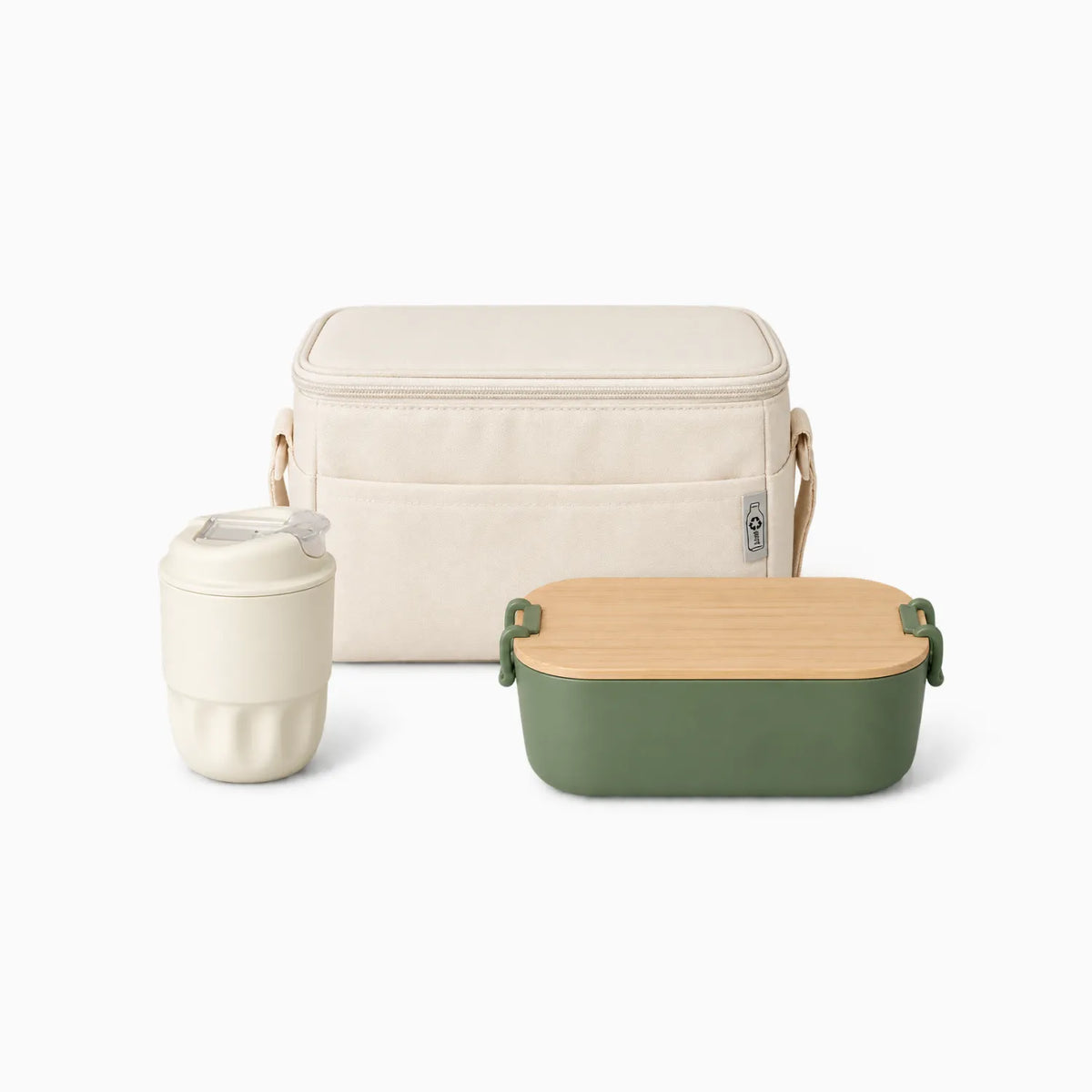 Beige Out Together Lunch and Coffee Kit with steel cup, bamboo lunch box and RPET bag by Wumble Merch Australia
