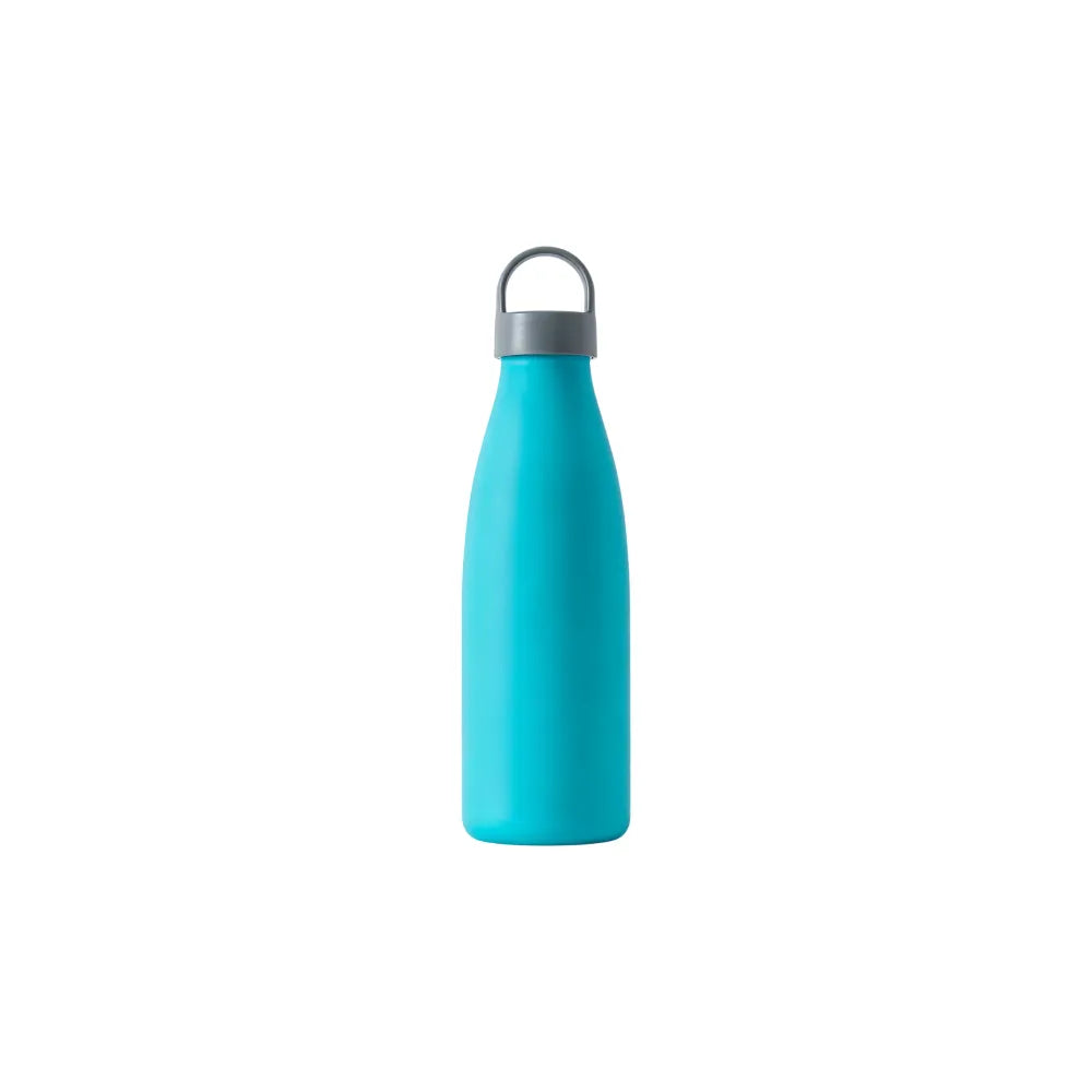 Aqua blue 750ml PLA bottle-style travel cup with a grey loop-top lid on a white background, no branding applied