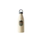 Cream white PLA bottle-style travel cup printed with a sample summer camping badge design, white background, branded example
