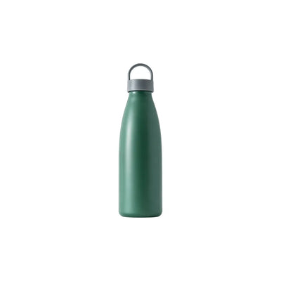 Deep forest green 750ml PLA retro cola shape bottle with a grey loop-top lid on a white background, no branding applied