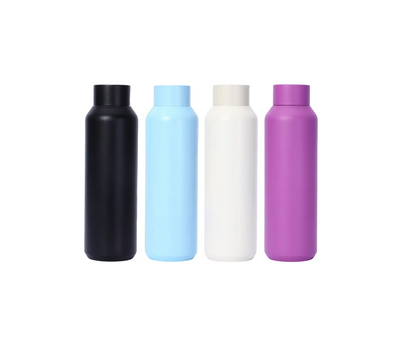 Four drink bottles in the full colour range, arranged in a row on a white background.