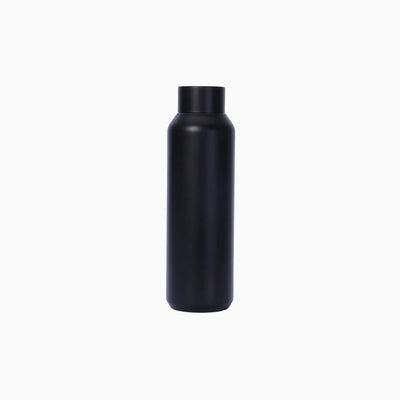 Matte black drink bottle, straight-sided with a short screw cap in matching black.