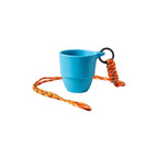 90ml recycled coffee grounds tasting cup in Aqua Blue with orange braided paracord lanyard and black metal ring clip, on white background, no branding applied
