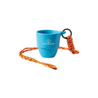 90ml recycled coffee grounds tasting cup in Dark Brown with speckled texture and camo braided paracord lanyard, on white background, no branding applied