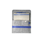 Custom branded RPET felt notebook set with A5 cotton linen notebook and blue elastic band, sustainable bulk stationery Australia by Wumble Merch