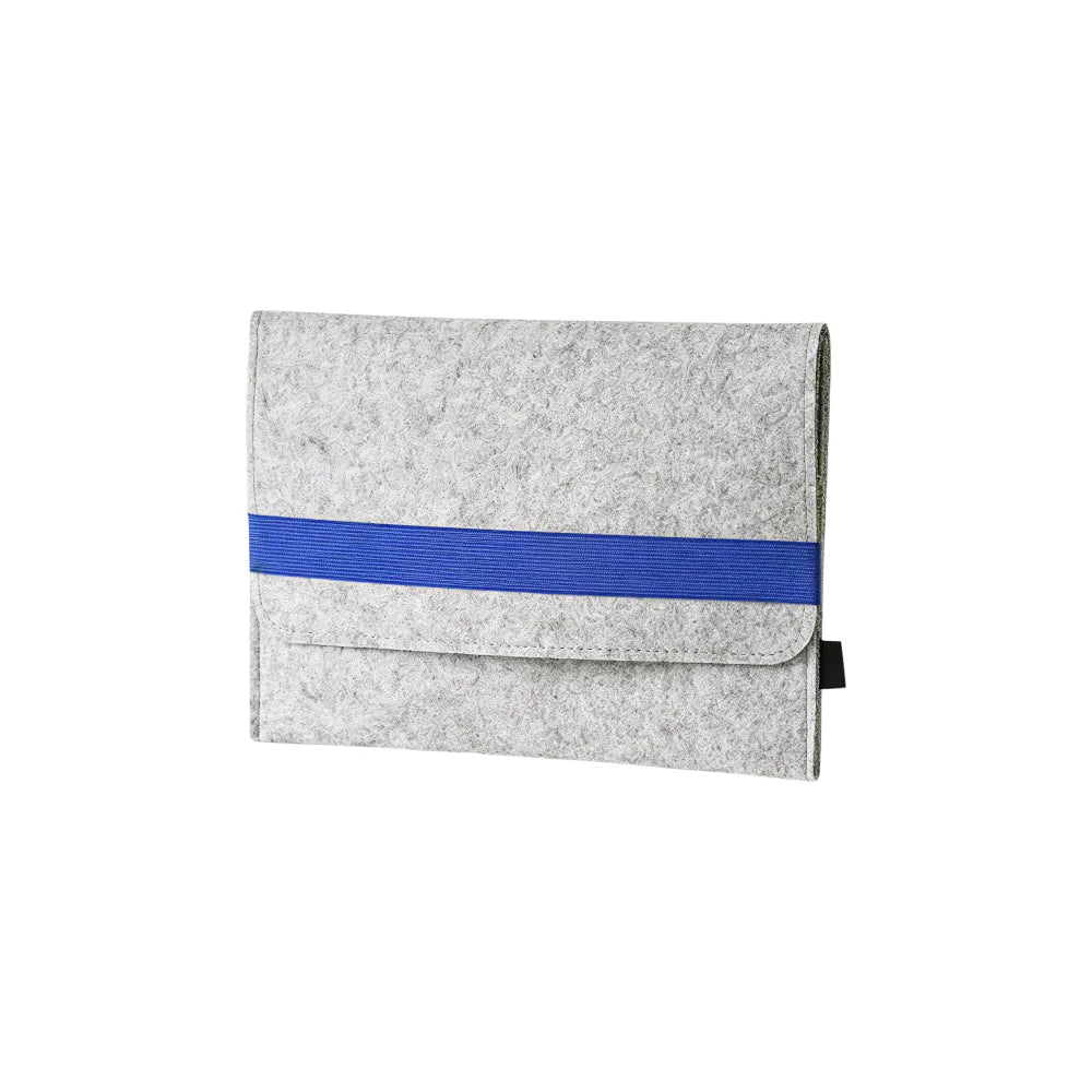 Custom branded RPET felt notebook set with A5 cotton linen notebook and blue elastic band, sustainable bulk stationery Australia by Wumble Merch