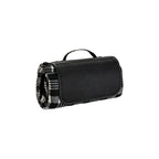 Three-quarter view of the rolled picnic mat in its black zip carry case with handle, no Wumble branding applied