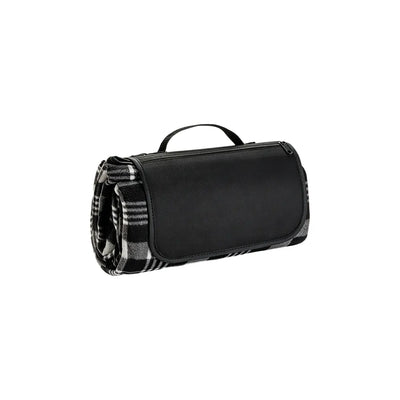 Three-quarter view of the rolled picnic mat in its black zip carry case with handle, no Wumble branding applied