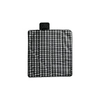 Black and white check picnic mat opened flat to show the full surface and bound edges, no Wumble branding applied