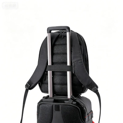 Close up of quilted exterior panels and Repreve recycled yarn texture on laptop backpack, eco corporate gift Australia by Wumble Merch