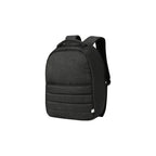 Custom branded Repreve recycled laptop backpack in black with quilted exterior and padded straps, sustainable corporate bag Australia by Wumble Merch