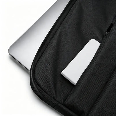 Close up of front pocket and quilted exterior on Repreve recycled laptop sleeve, eco corporate gift Australia by Wumble Merch