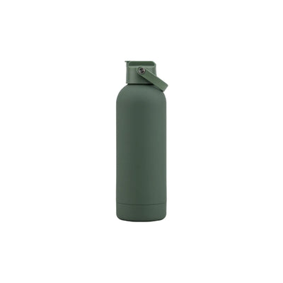 Camouflage green drink bottle with a straw spout lid and a fold-down carry strap.