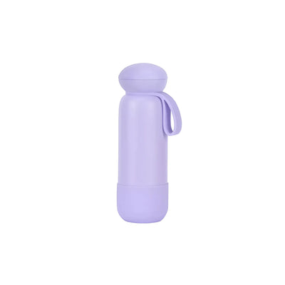 Light lavender drink bottle with a rounded dome cap, short loop strap and a matching base band.