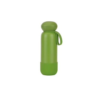 Mustar green drink bottle with a rounded dome cap, short loop strap and a deeper green base band.