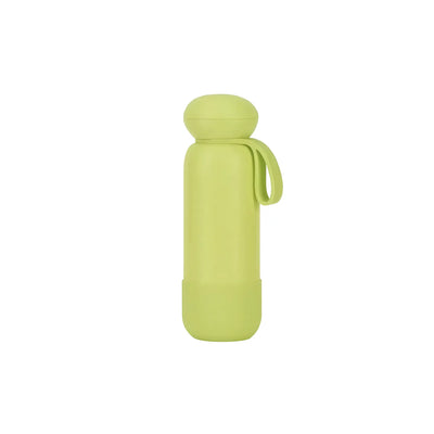 Pear green drink bottle with a rounded dome cap, short loop strap and a deeper green base band.