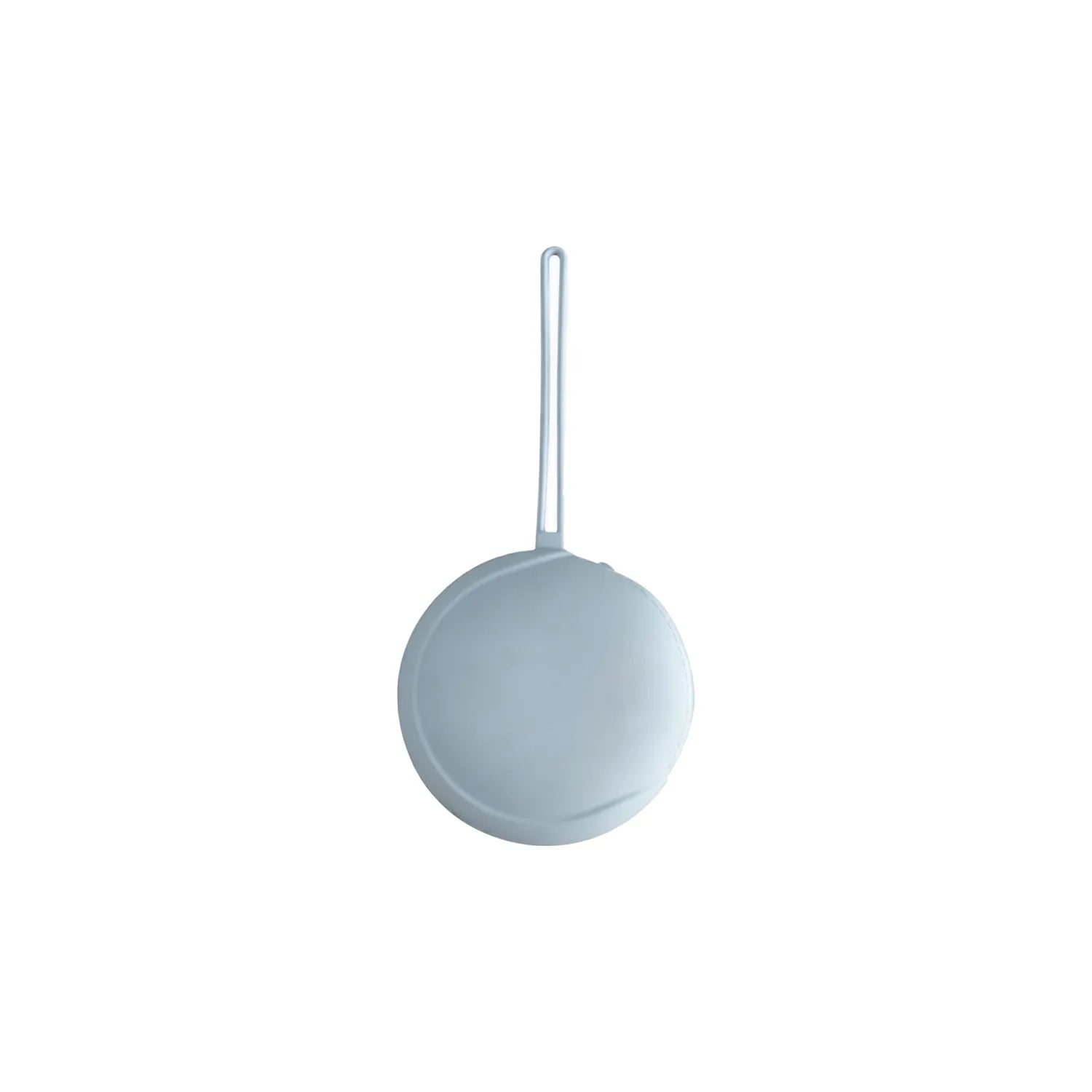 Icy blue round silicone zip pouch on a white background with its silicone hanging loop, no Wumble branding applied