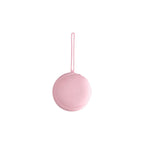 Pink round silicone zip pouch on a white background hanging from its silicone loop, side zip visible, no Wumble branding applied