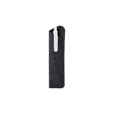 Pen being inserted into custom branded RPET felt pen sleeve, welcome kit merch by Wumble Merch Australia