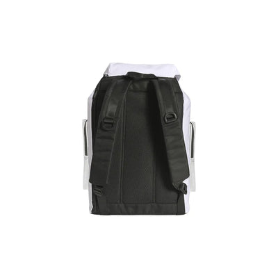 Custom branded RPET sports backpack in white with EVA mesh pockets and colourful strap, eco corporate bag Australia by Wumble Merch