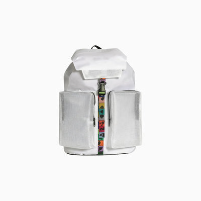 White rPET sports backpack with mesh front pockets for custom branded team gifting by Wumble Merch Australia